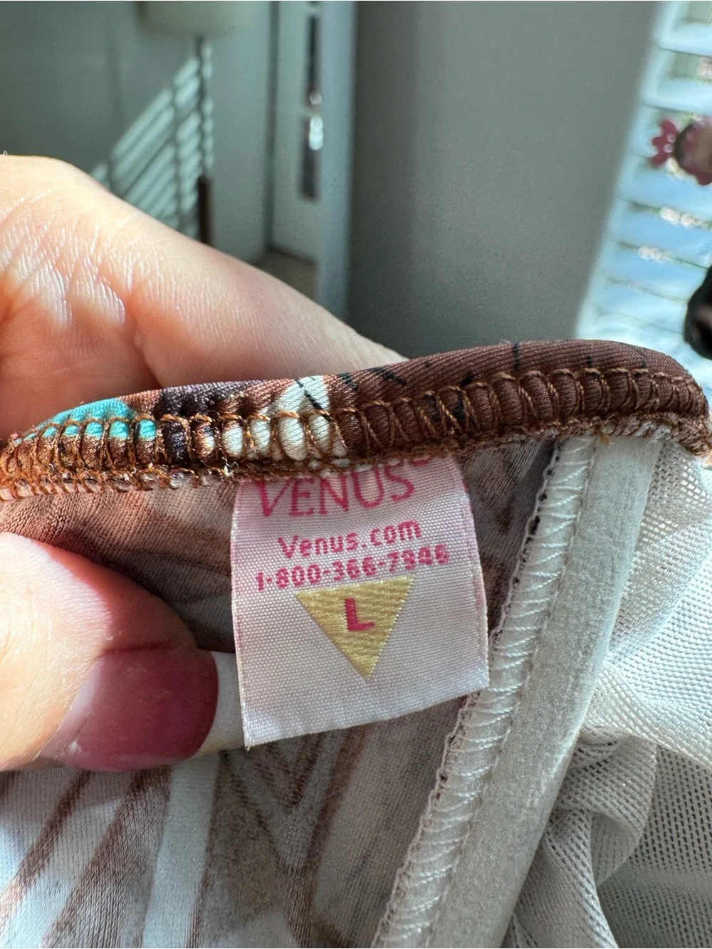 Y2K Venus Strapless Halter swimsuit Top with Ring Detail - Brown & Teal Print